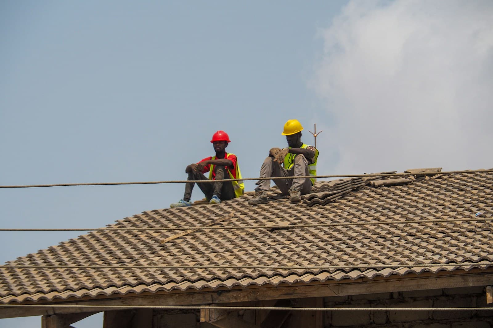 Construction workers on a building site in Nigeria
